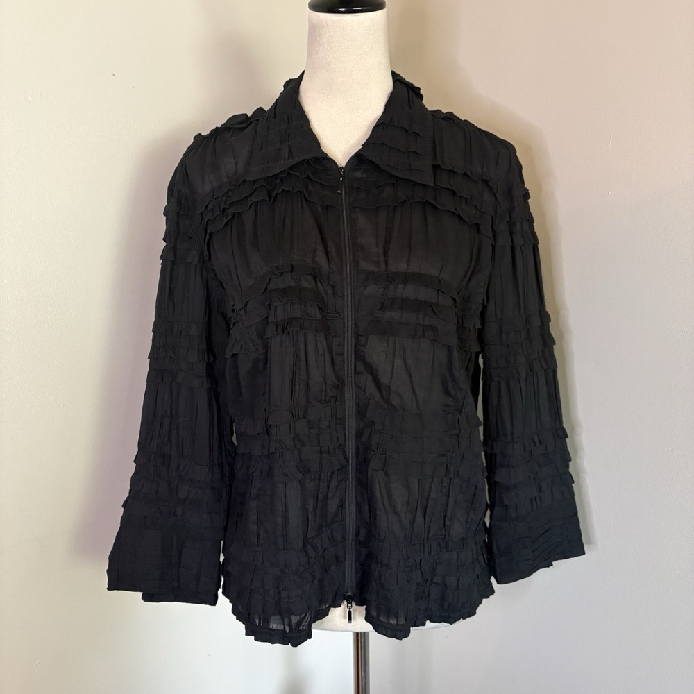 VTG Samuel Dong Black Ruffled Pleated Shacket Jacket Y2K Boho Avant Garde Large